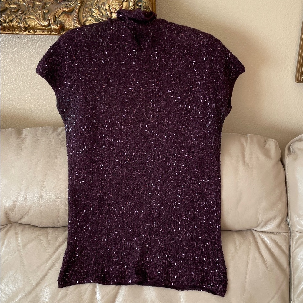 Donna Karan Signature Cashmere Sequins Knit Top Blouse Turtleneck - Picture 4 of 11
